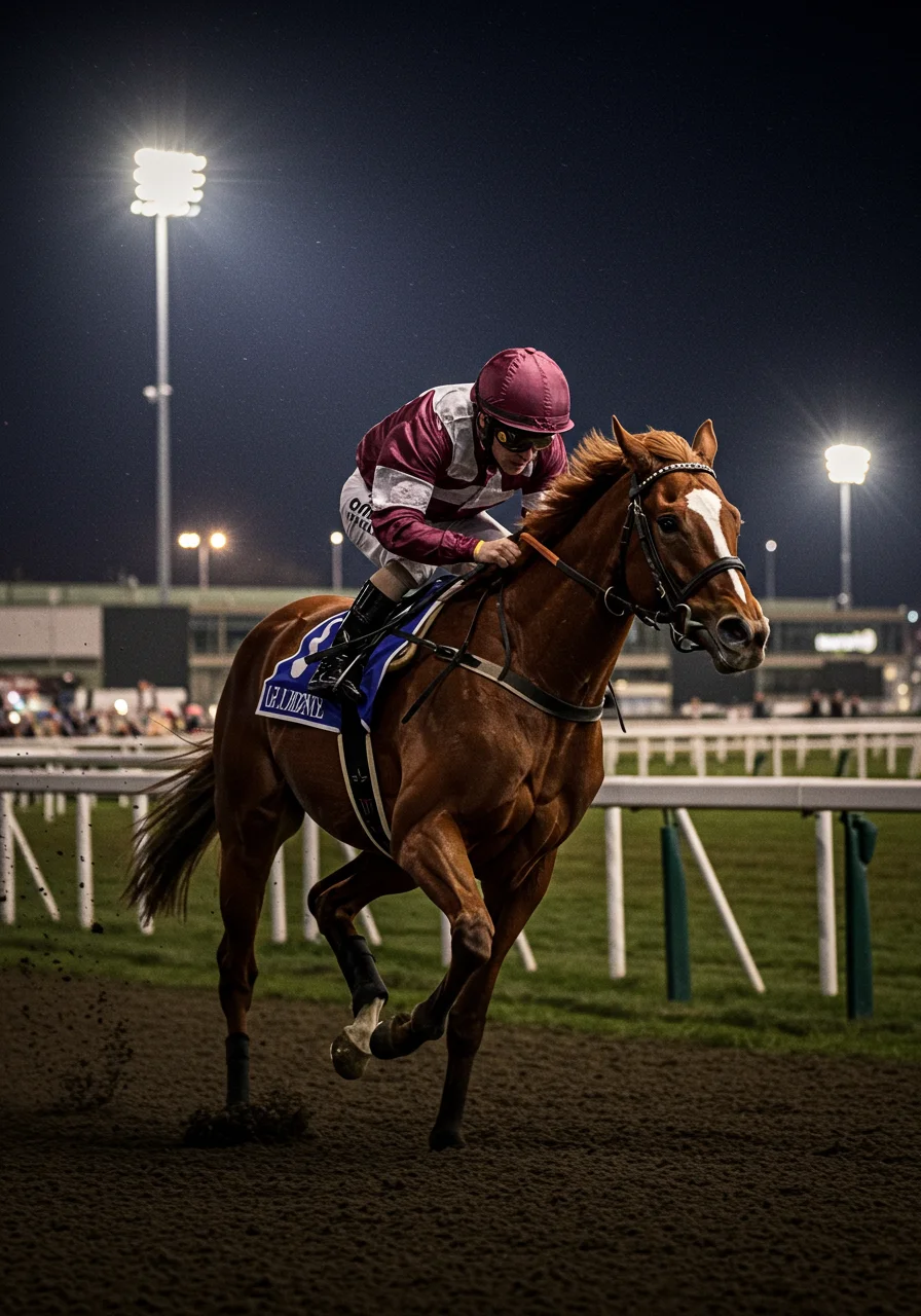 Jockey et son cheval en pleine action lors d'une course de galop